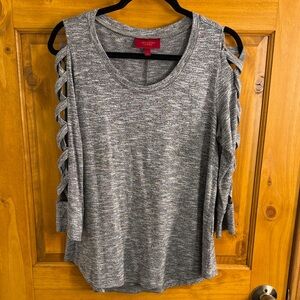 Jennifer Lopez Gray Braided Sleeve Sweater